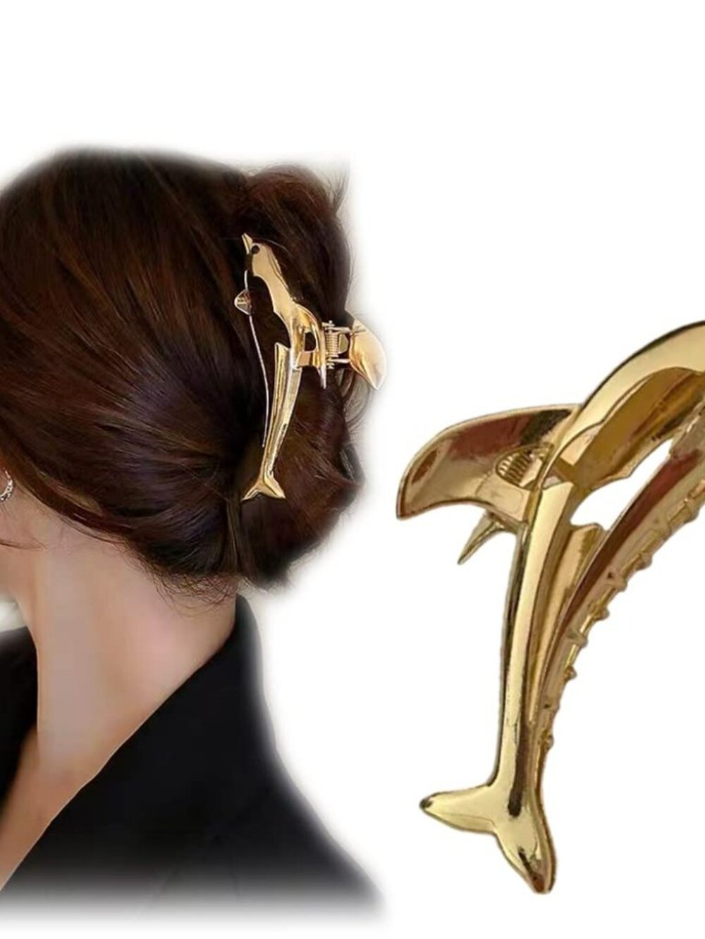 NEW Gold Dolphin Shape Hair Clip Large Metal Hair Jaw Clamps Hairpin Clips